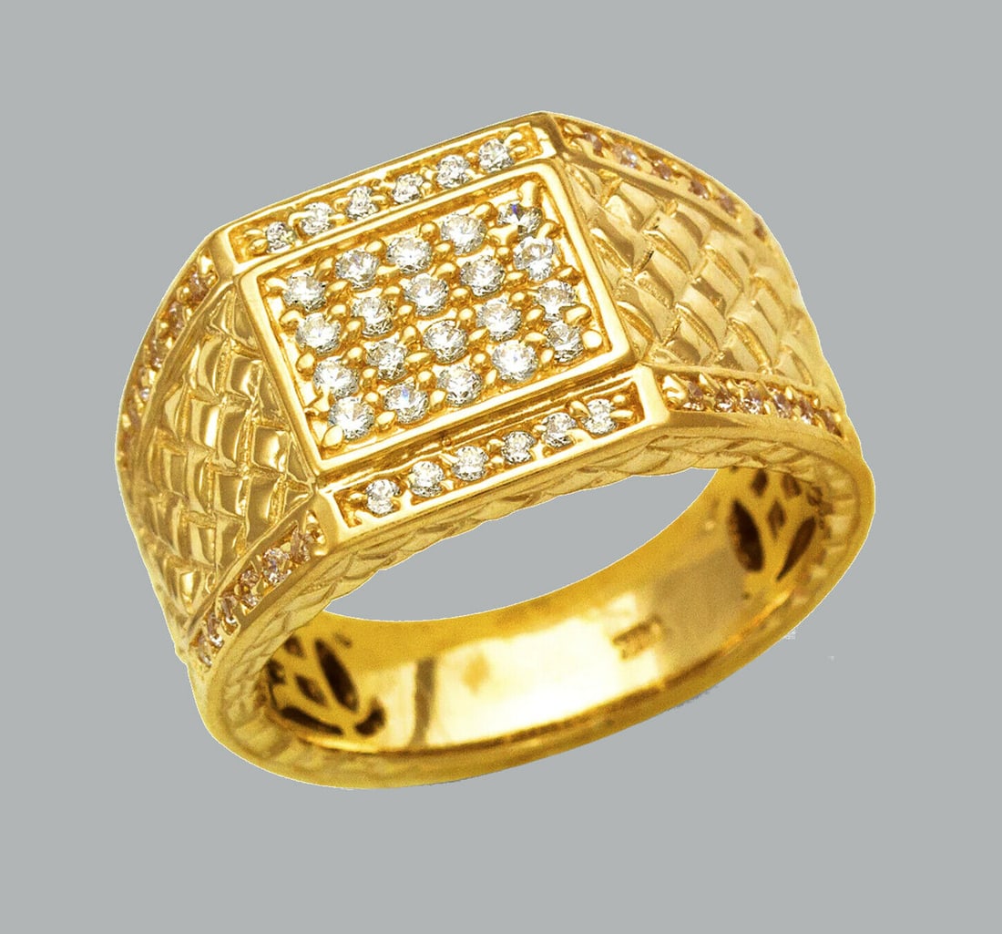 NEW 14K SOLID YELLOW GOLD MENS CZ CLUSTER RING (1 of 1)
