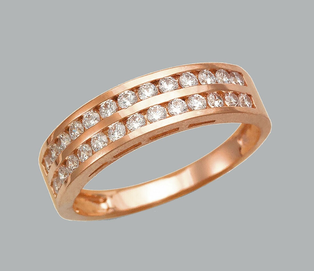 14K ROSE GOLD LADIES CZ RING BAND CHANNEL SET 2 ROW (1 of 1)