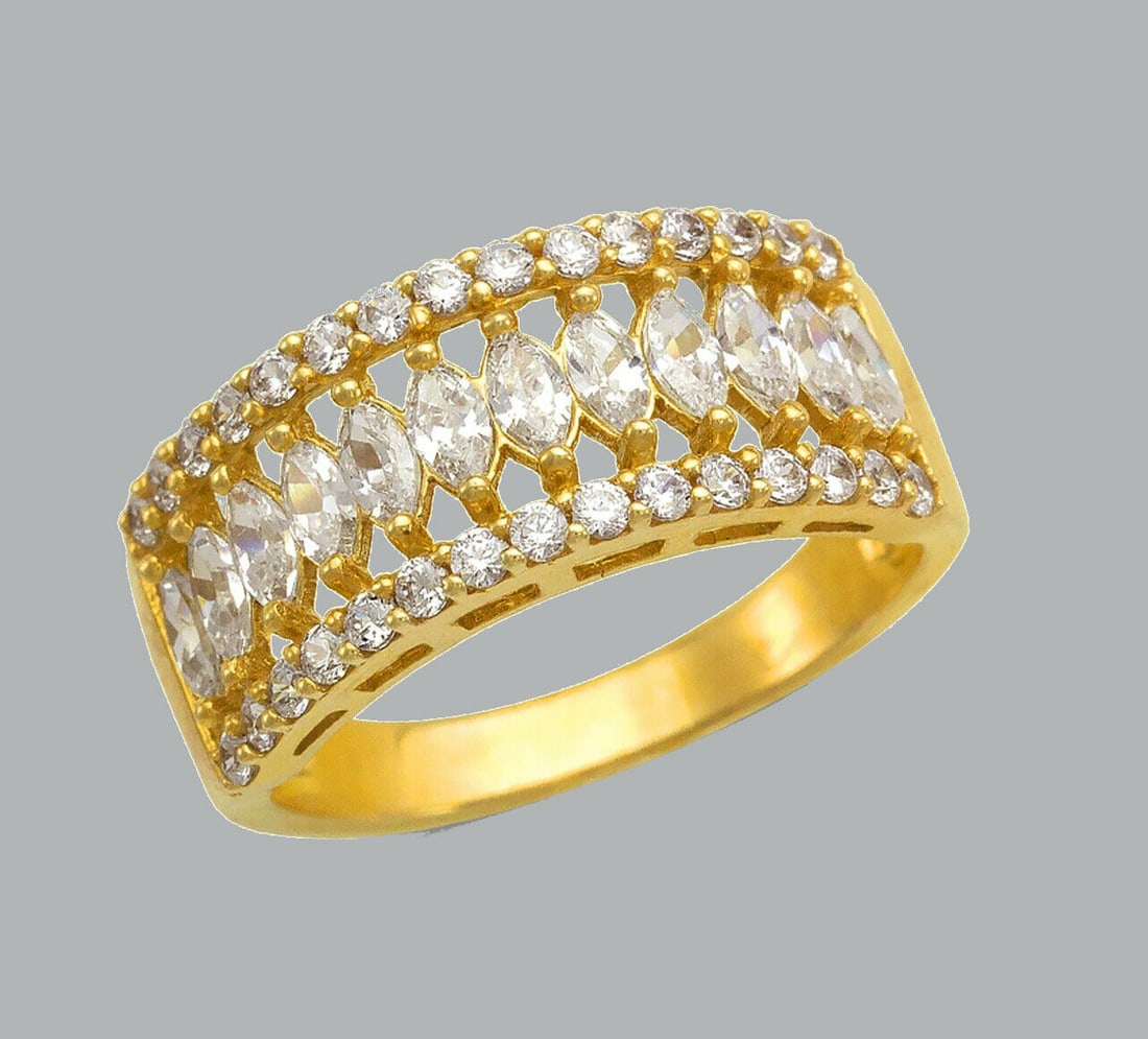 14K YELLOW GOLD LADIES CZ RING BAND ROUND MARQUISE (1 of 1)