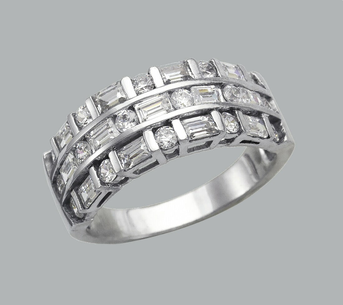 14K WHITE GOLD LADIES CZ RING BAND ROUND BAGUETTE (1 of 1)