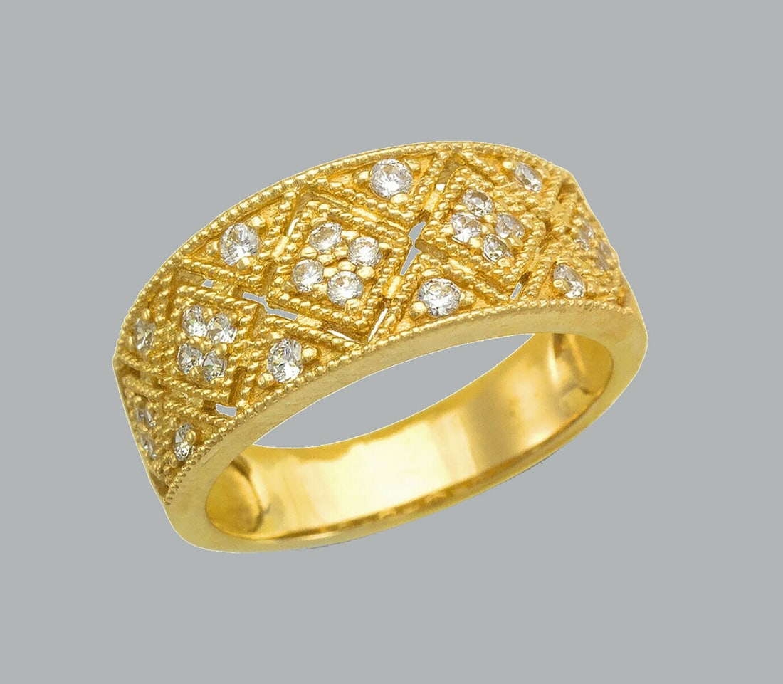 14K YELLOW GOLD LADIES CZ RING BAND ROUND CUT FILIGREE (1 of 1)