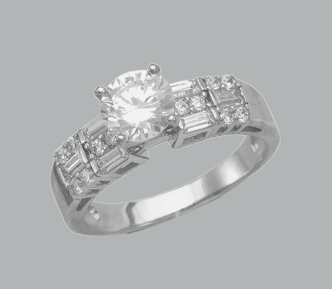 NEW 14K WHITE GOLD LADIES FANCY ENGAGEMENT RING 3 ROW (1 of 1)