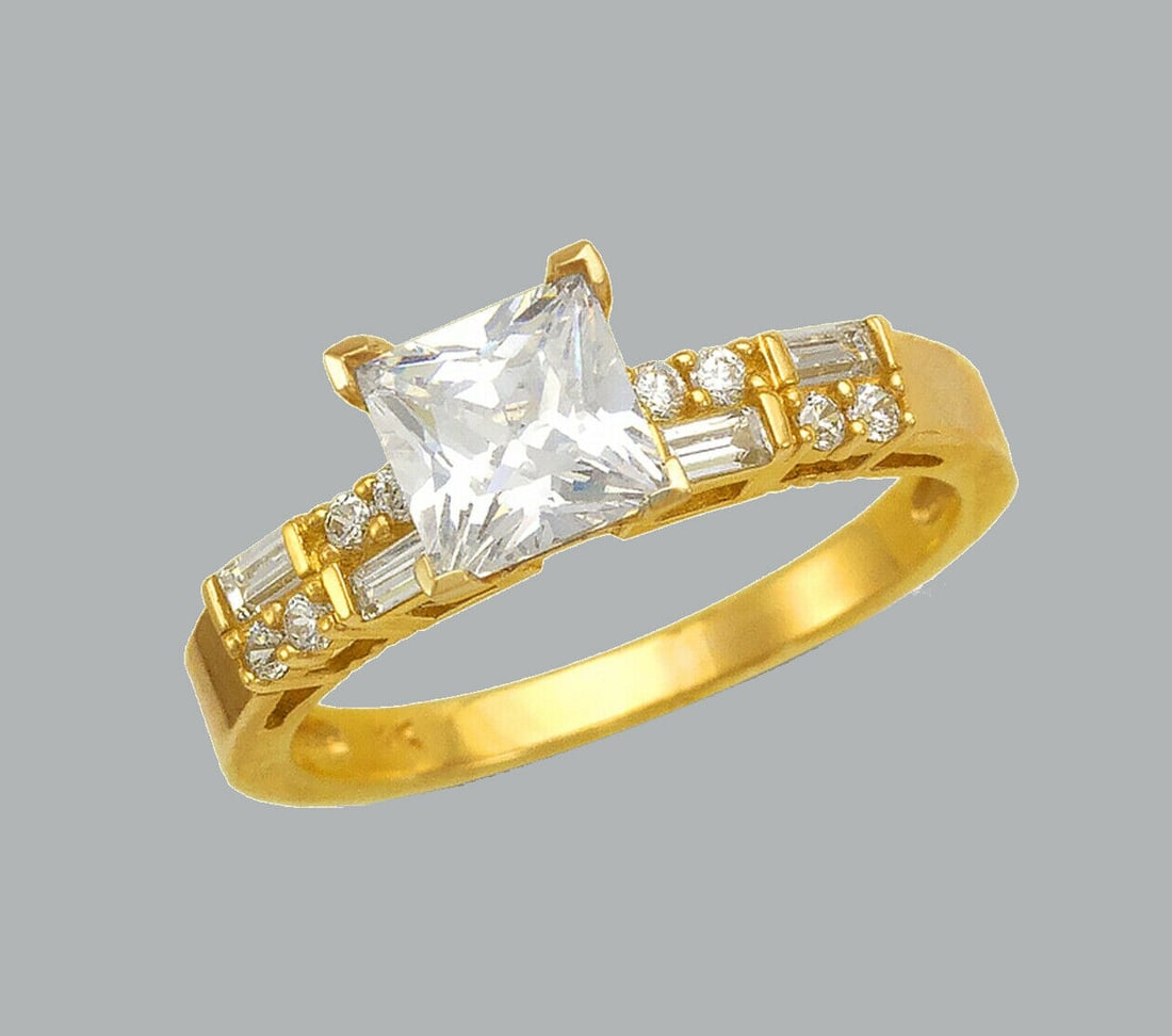 NEW 14K YELLOW GOLD ENGAGEMENT RING PRINCESS CUT 2 ROW (1 of 1)