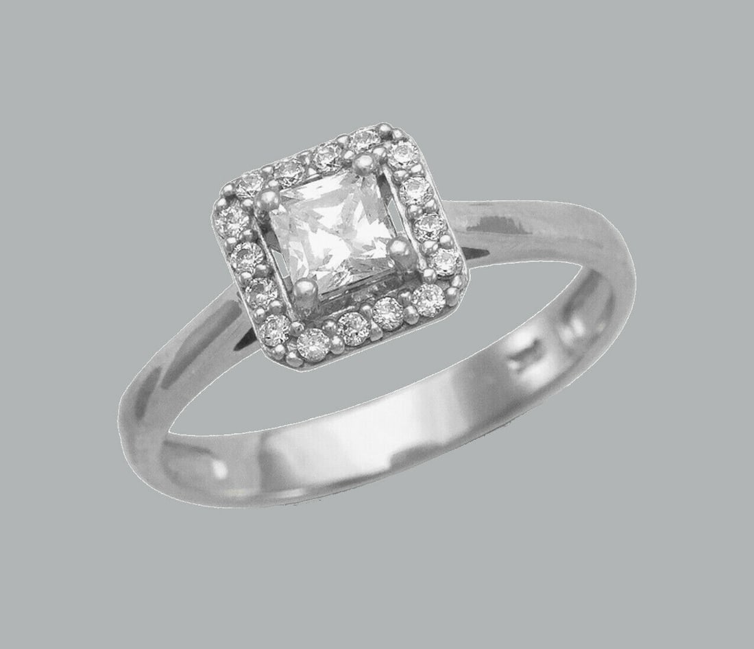 14K WHITE GOLD ENGAGEMENT RING SOLITAIRE HALO PRINCESS (1 of 1)