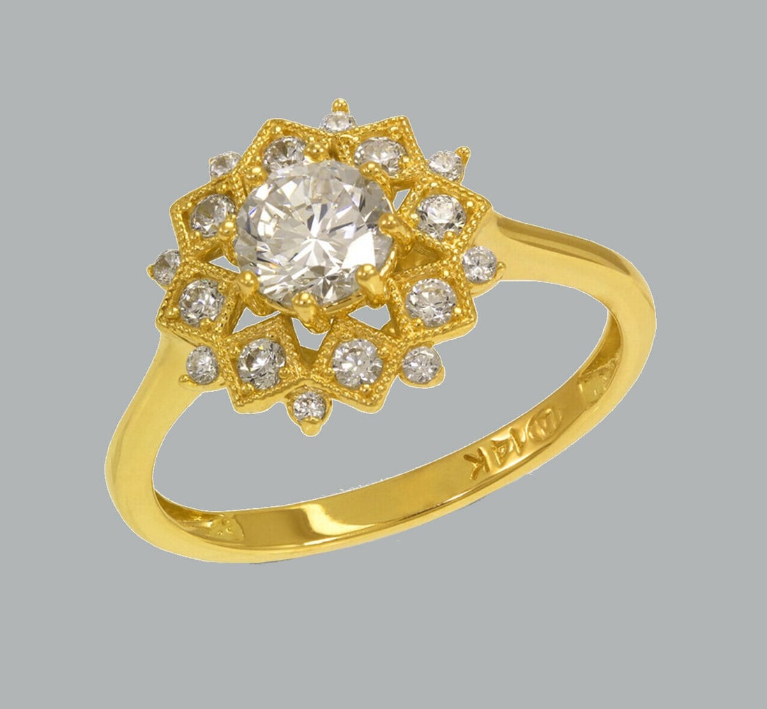 NEW 14K YELLOW GOLD LADIES ENGAGEMENT RING FLOWER HALO (1 of 1)