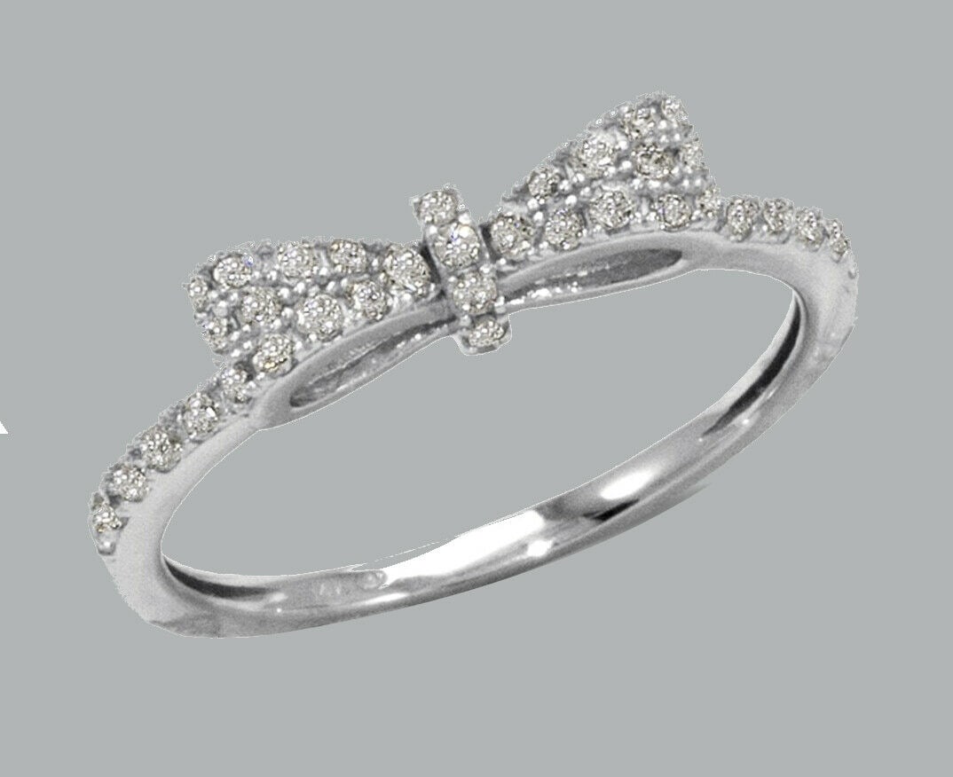 NEW 14K WHITE GOLD LADIES FANCY CZ RING BOW (1 of 1)