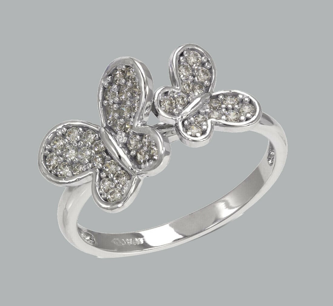 NEW 14K WHITE GOLD LADIES FANCY CZ RING PAVE BUTTERFLY (1 of 1)