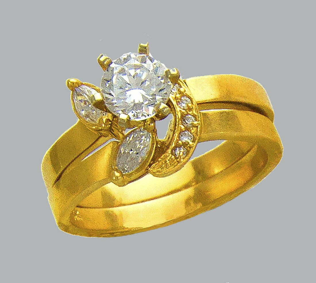 14K YELLOW GOLD LADIES CZ ENGAGEMENT RING MATCHING BAND (1 of 1)