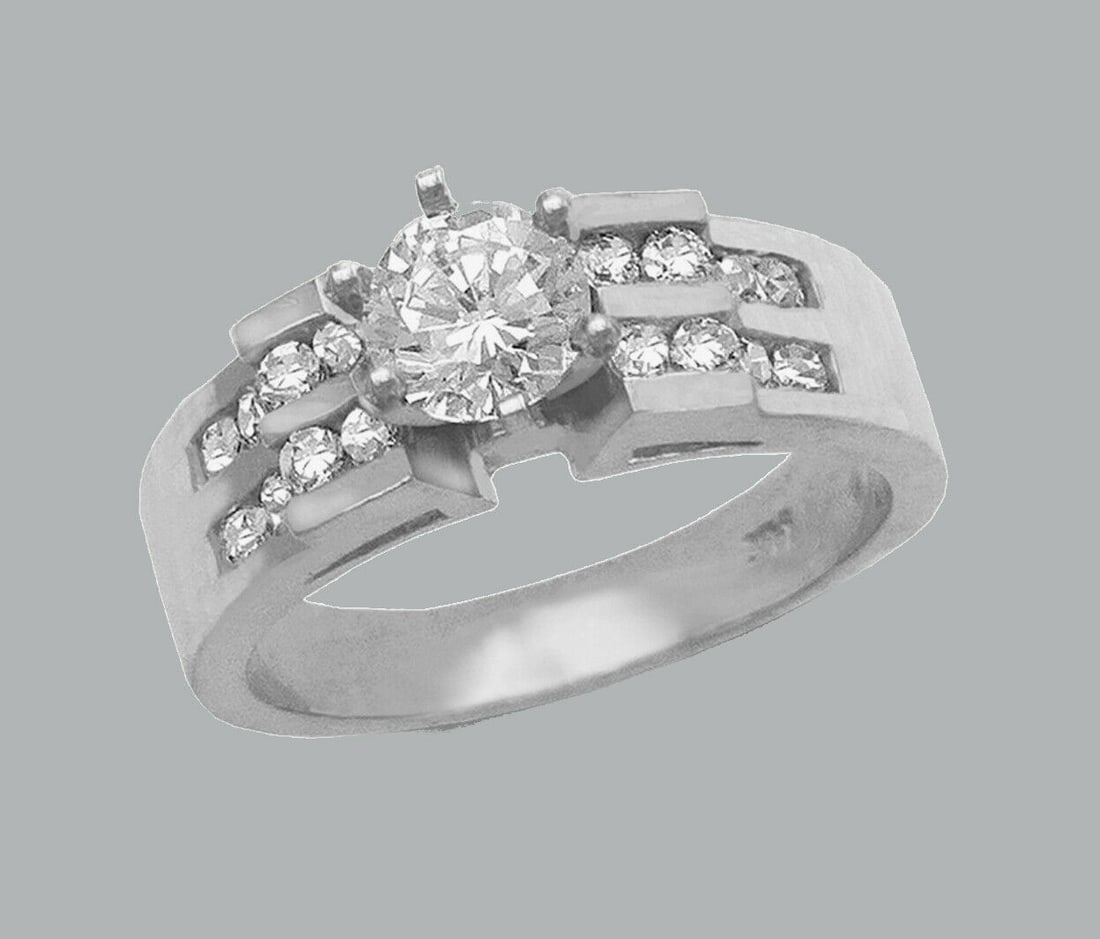 NEW 14K WHITE GOLD LADIES FANCY ENGAGEMENT RING ROUND (1 of 1)