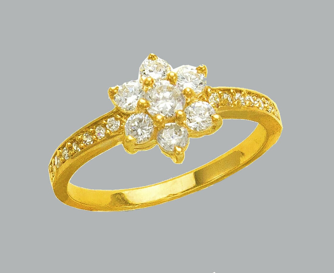 14K YELLOW GOLD LADIES FANCY CZ RING FLOWER (1 of 1)