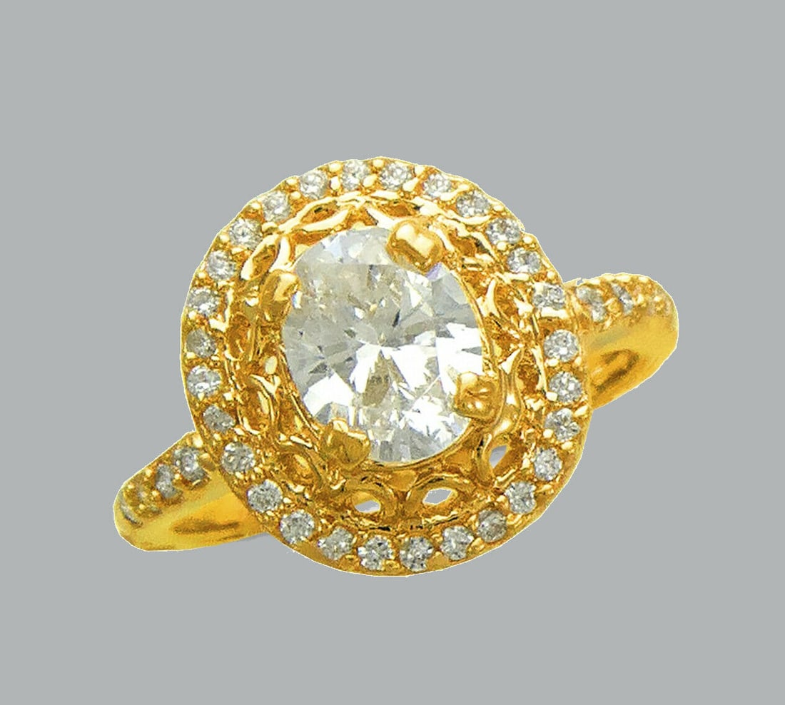 NEW 14K YELLOW GOLD CZ ENGAGEMENT RING OVAL HALO (1 of 1)