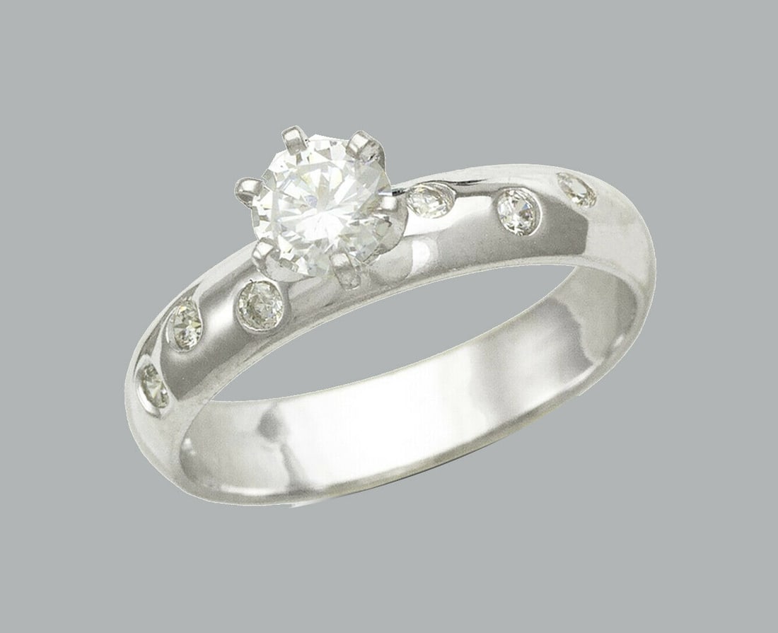 14K WHITE GOLD CZ SOLITAIRE BAND RING ENGAGEMENT 5mm (1 of 1)