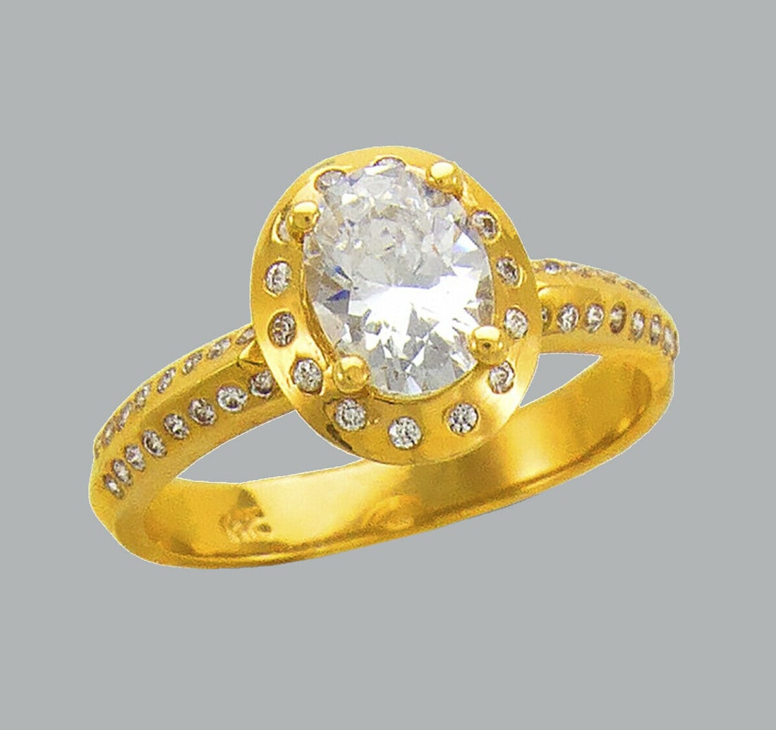14K YELLOW GOLD FANCY CZ ENGAGEMENT RING OVAL HALO (1 of 1)