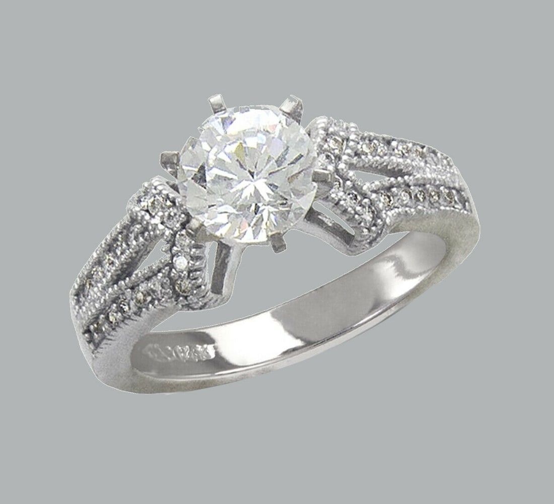 NEW 14K WHITE GOLD LADIES FANCY CZ ENGAGEMENT RING (1 of 1)