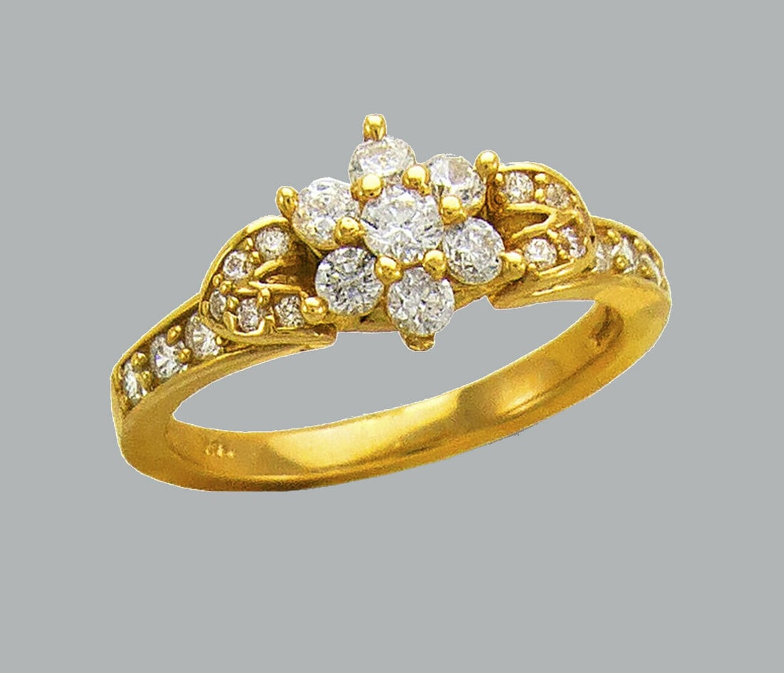 NEW 14K YELLOW GOLD LADIES FANCY CZ FLOWER RING (1 of 1)
