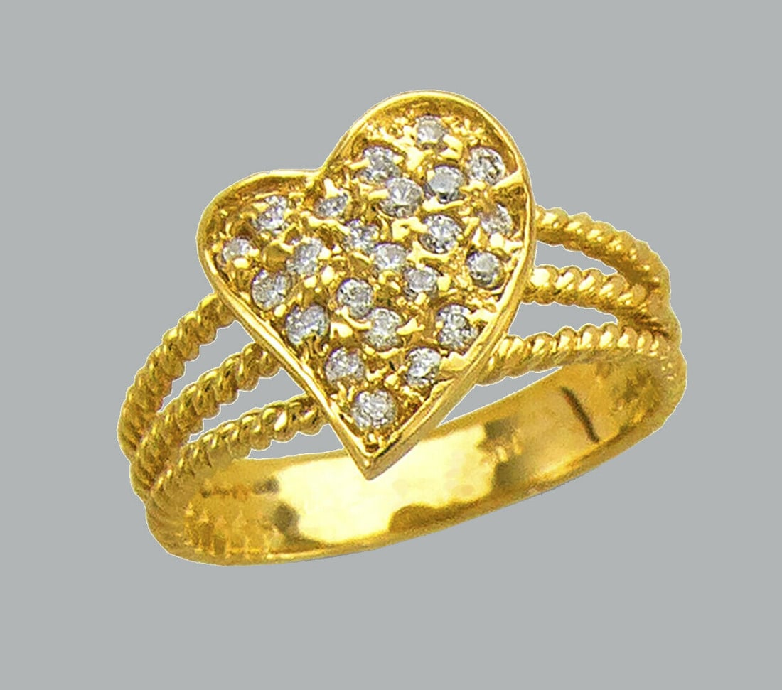 NEW 14K YELLOW GOLD LADIES FANCY CZ HEART RING (1 of 1)