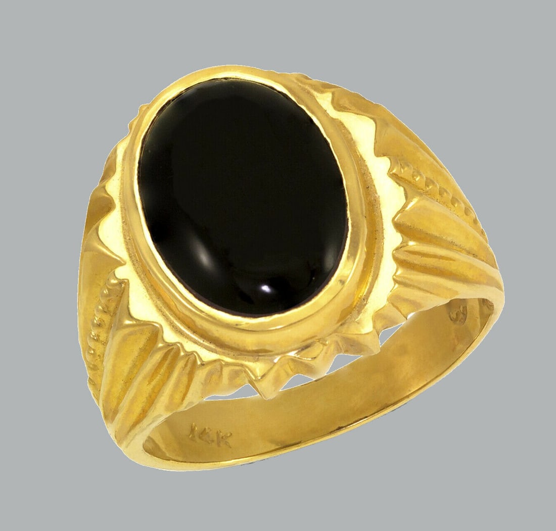 NEW 14K YELLOW GOLD MEN'S RING ONYX LARGE (1 of 1)