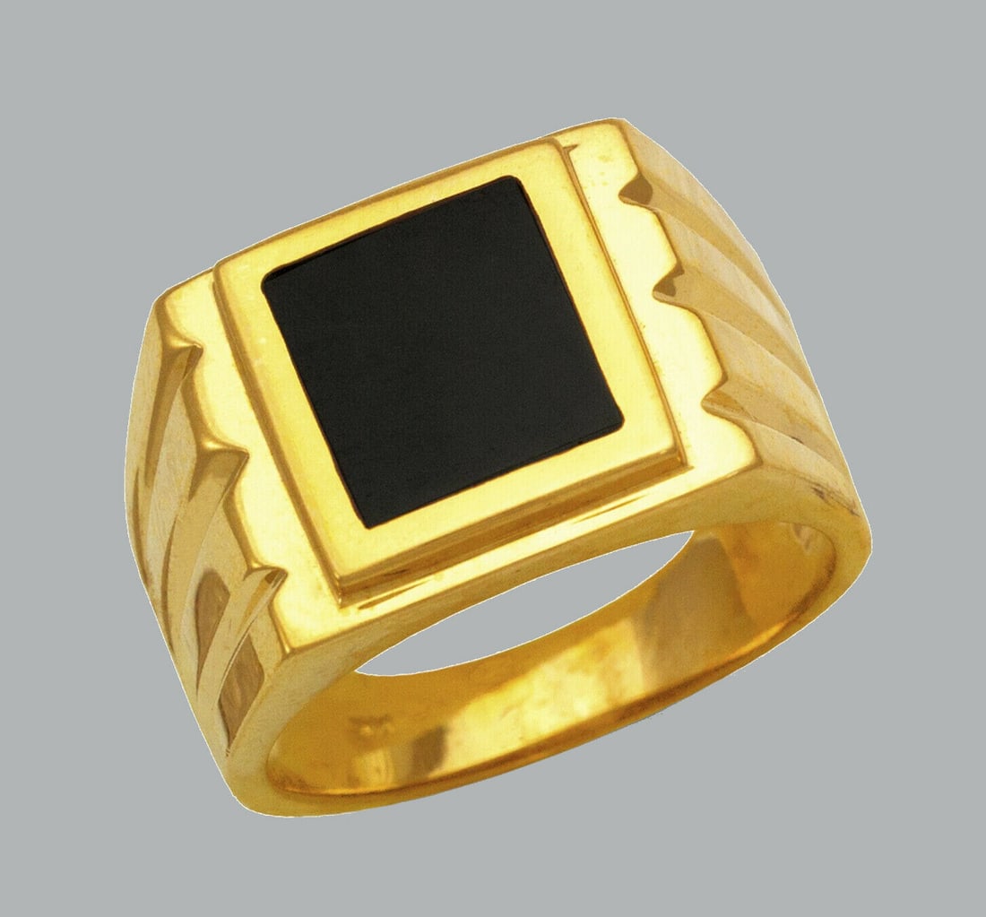 NEW 14K YELLOW GOLD MENS RING ONYX LARGE SQUARE (1 of 1)