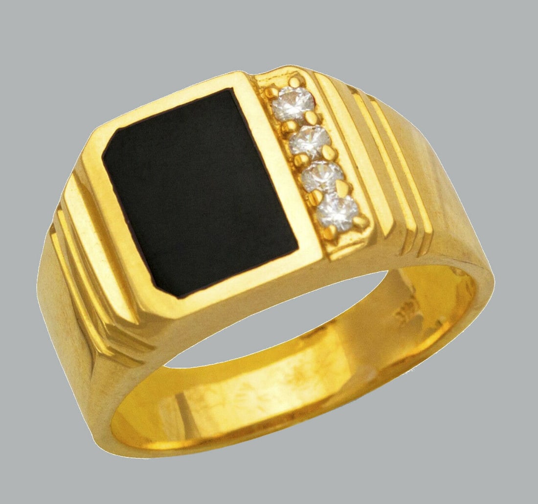 NEW 14K YELLOW GOLD MENS CZ RING ONYX LARGE (1 of 1)
