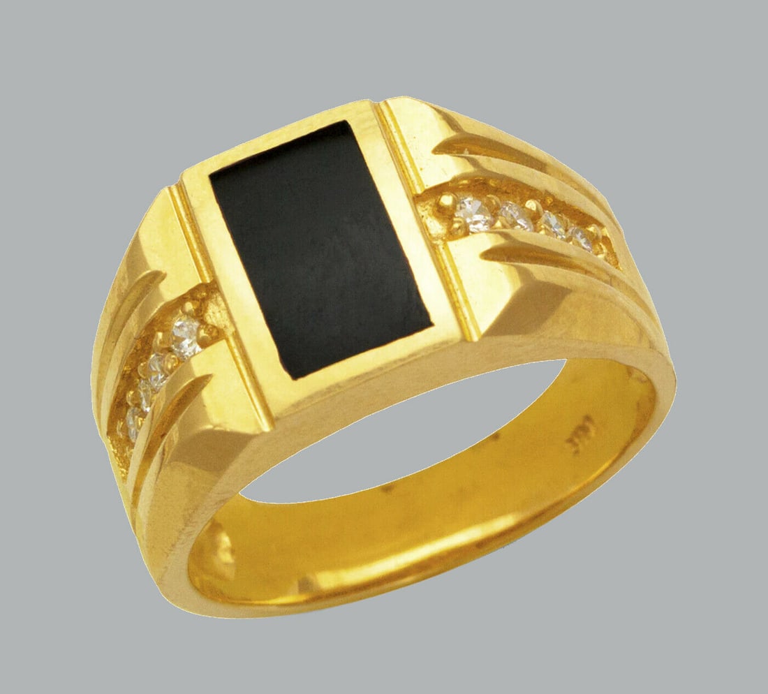 NEW 14K YELLOW GOLD MENS CZ RING ONYX LARGE (1 of 1)