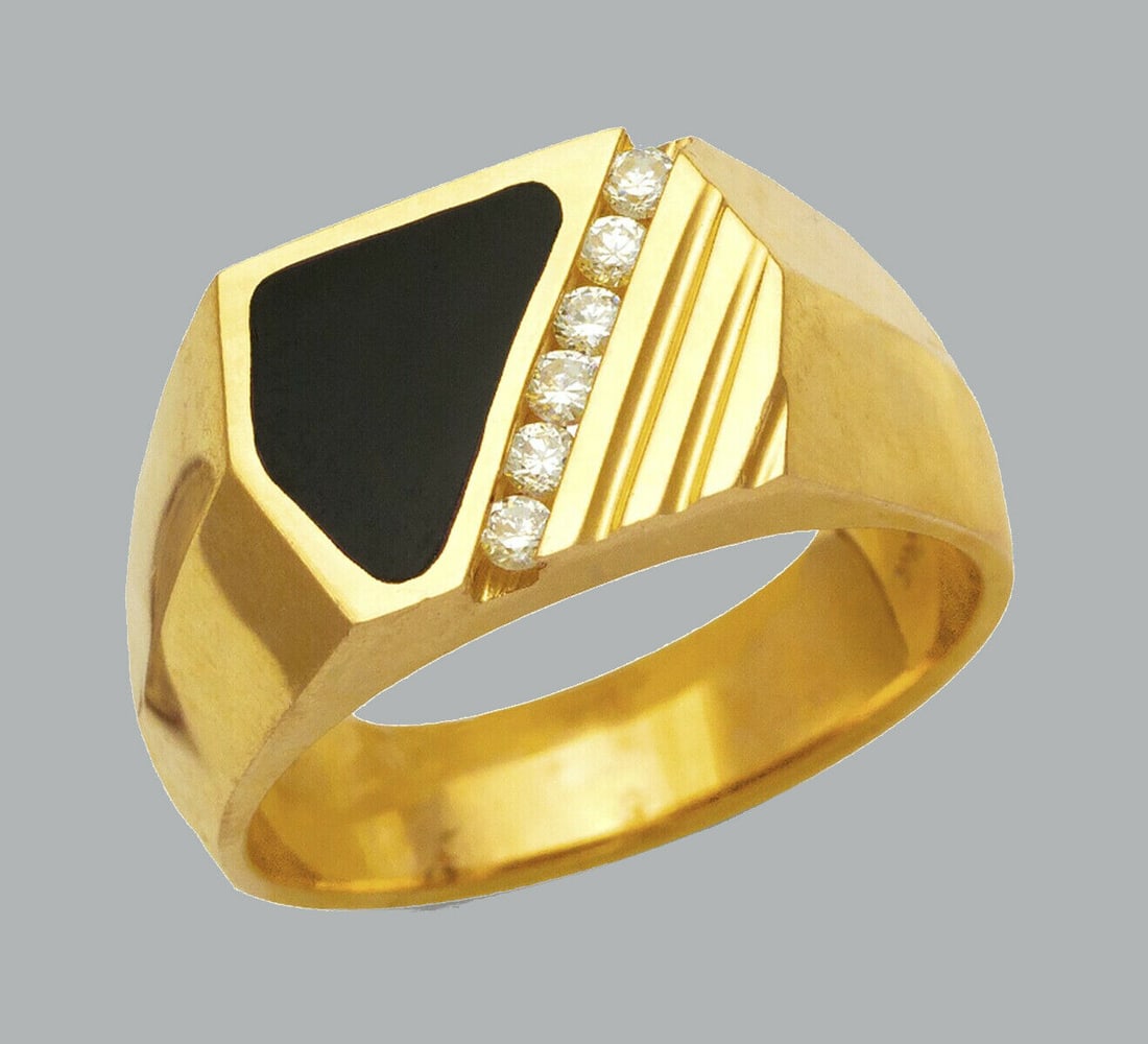 NEW 14K YELLOW GOLD MENS CZ RING ONYX LARGE (1 of 1)