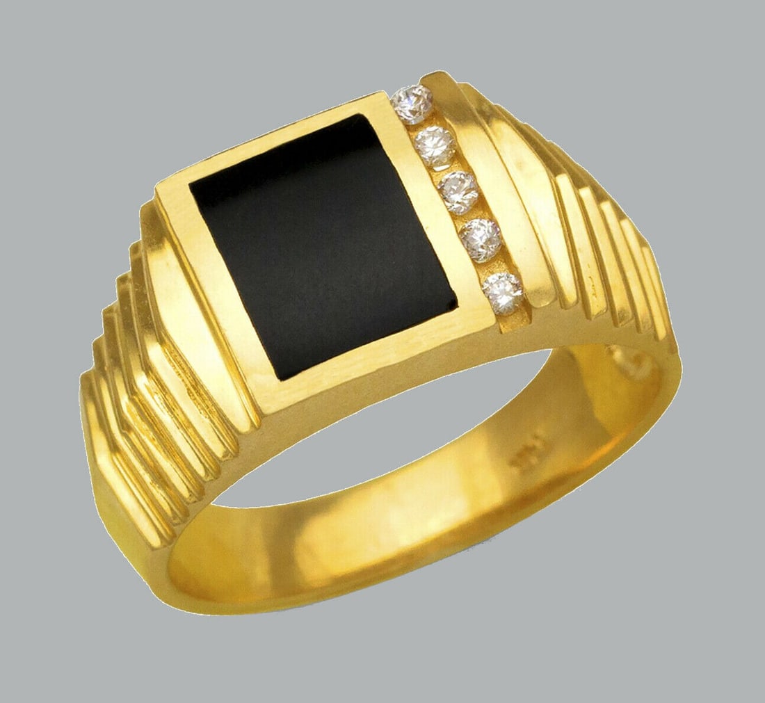 NEW 14K YELLOW GOLD MENS CZ RING ONYX LARGE (1 of 1)
