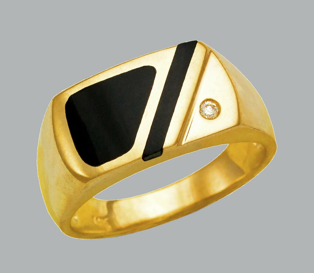 NEW 14K YELLOW GOLD MENS CZ RING ONYX LARGE (1 of 1)