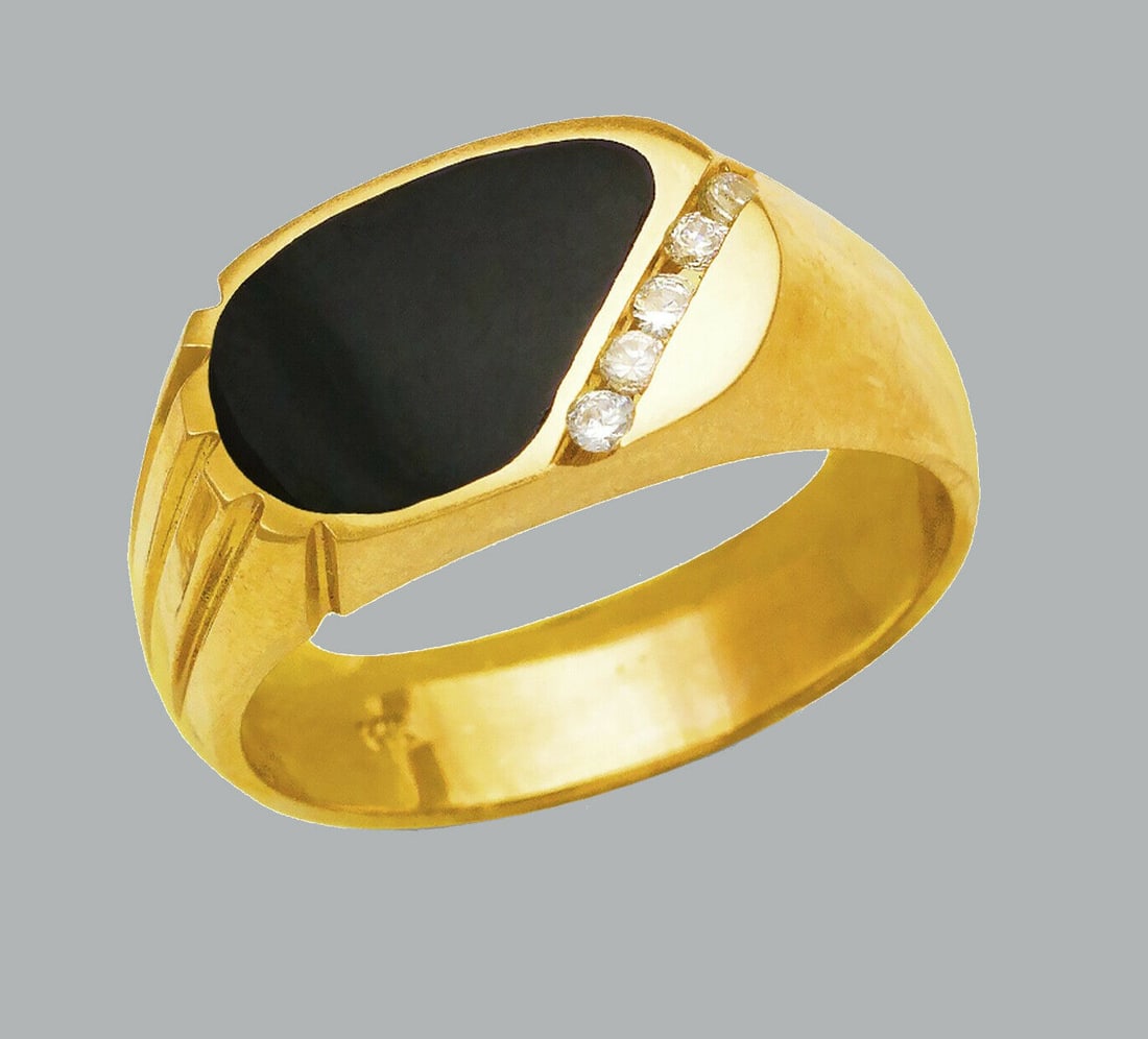 NEW 14K YELLOW GOLD MENS CZ RING ONYX LARGE (1 of 1)