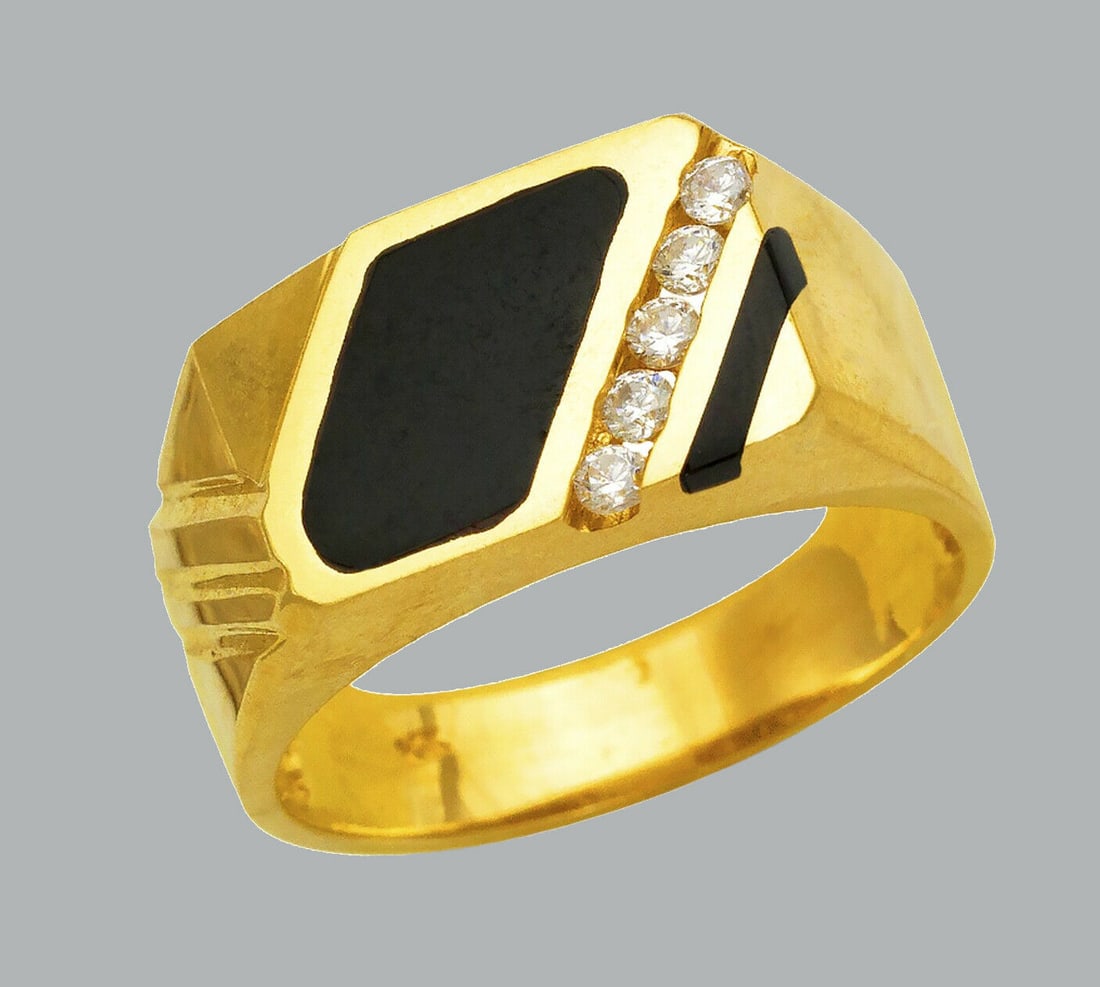 NEW 14K YELLOW GOLD MENS CZ RING ONYX LARGE (1 of 1)