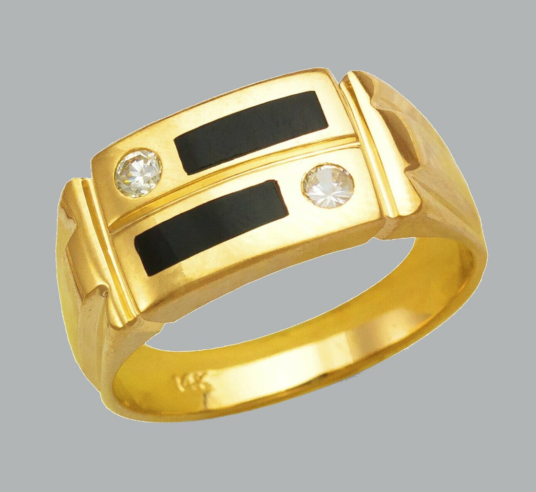 NEW 14K YELLOW GOLD MENS CZ RING ONYX LARGE (1 of 1)