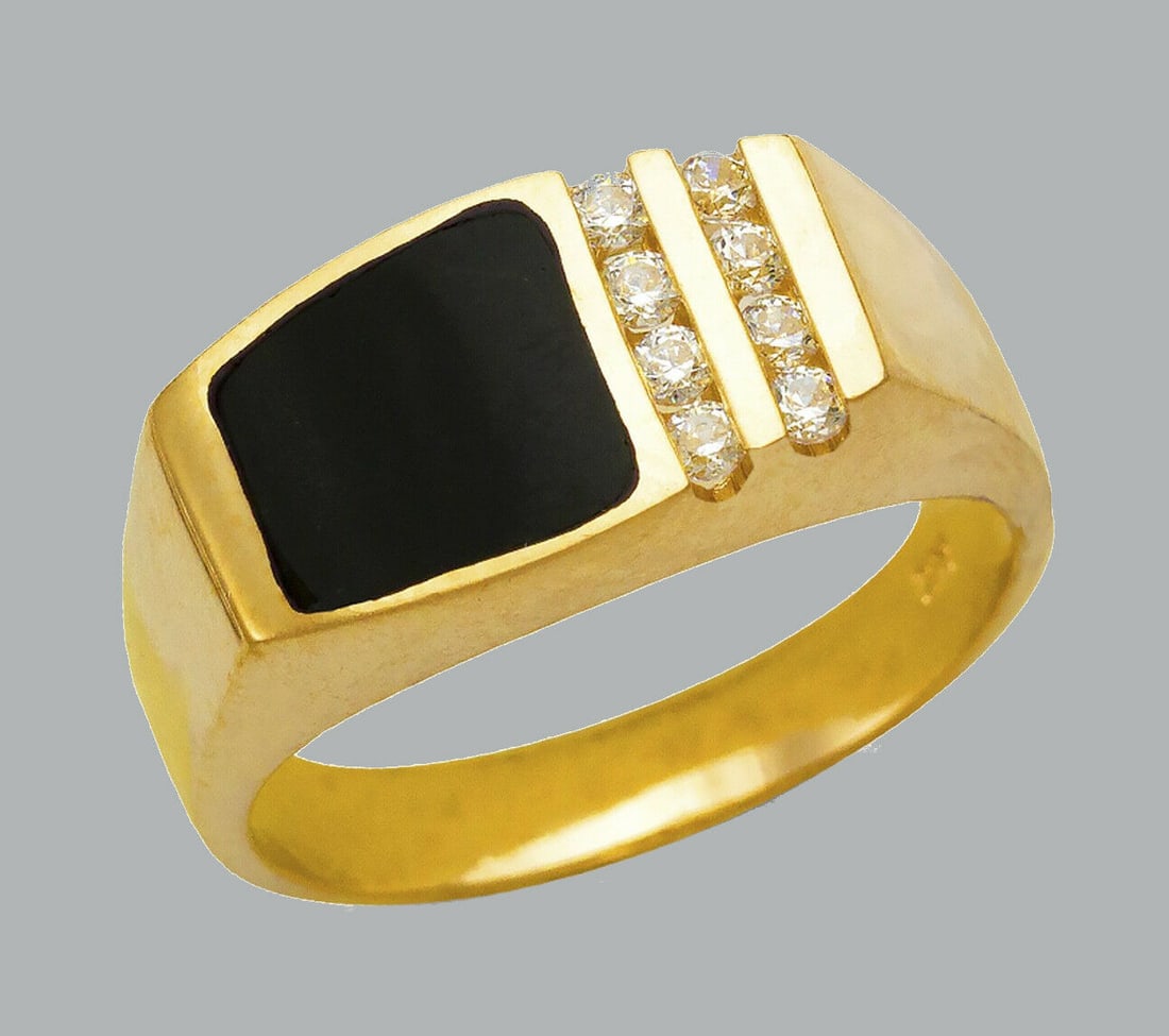 NEW 14K YELLOW GOLD MENS CZ RING ONYX LARGE (1 of 1)