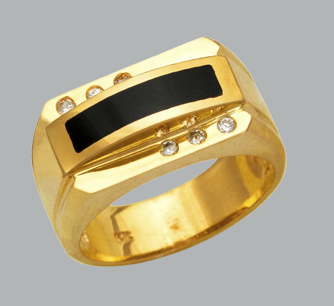 NEW 14K YELLOW GOLD MENS CZ RING ONYX LARGE (1 of 1)