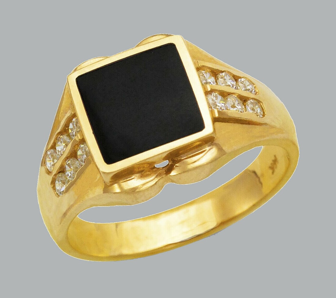 NEW 14K YELLOW GOLD MENS CZ RING ONYX LARGE (1 of 1)