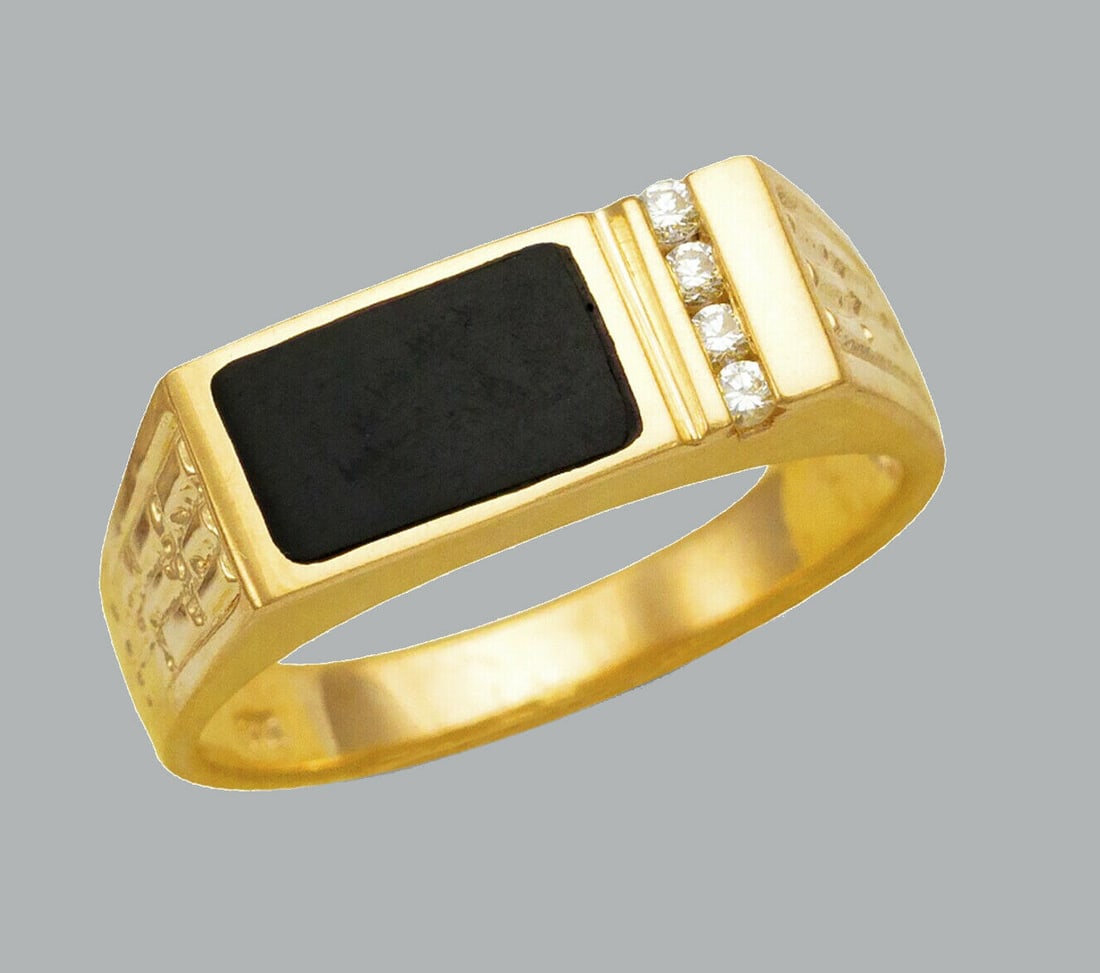NEW 14K YELLOW GOLD MENS CZ RING ONYX LARGE (1 of 1)