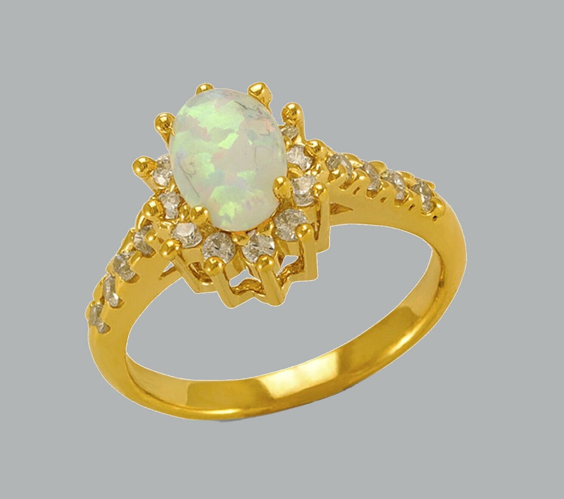 NEW 14K YELLOW GOLD LADIES CZ OPAL COCKTAIL RING (1 of 1)