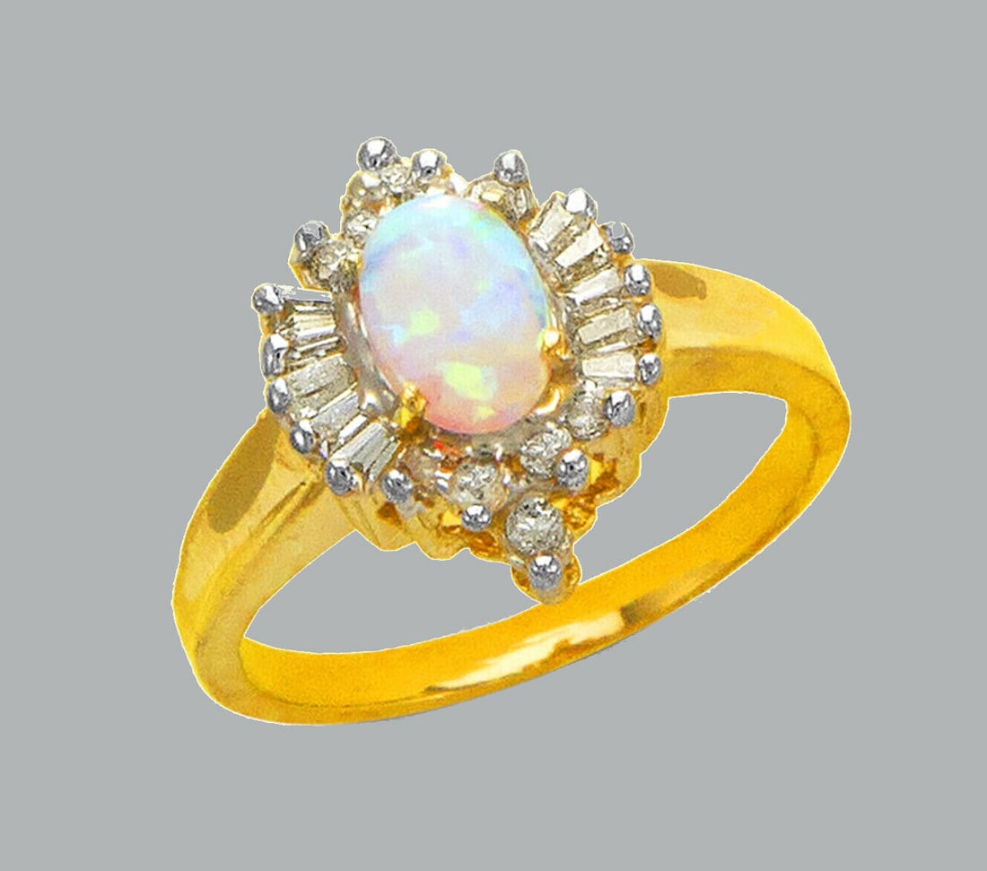 NEW 14K TWO TONE GOLD LADIES CZ OPAL COCKTAIL RING (1 of 1)