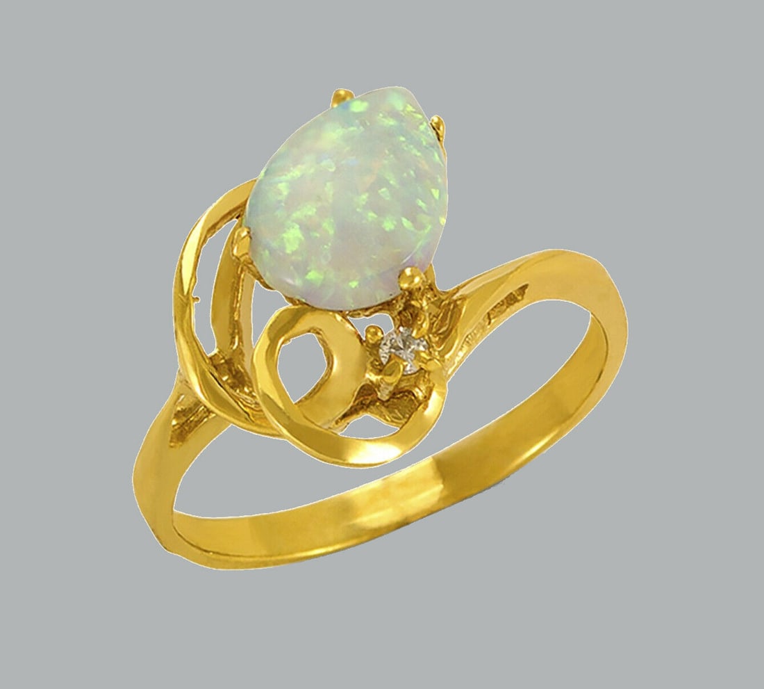 NEW 14K YELLOW GOLD LADIES CZ OPAL COCKTAIL RING (1 of 1)