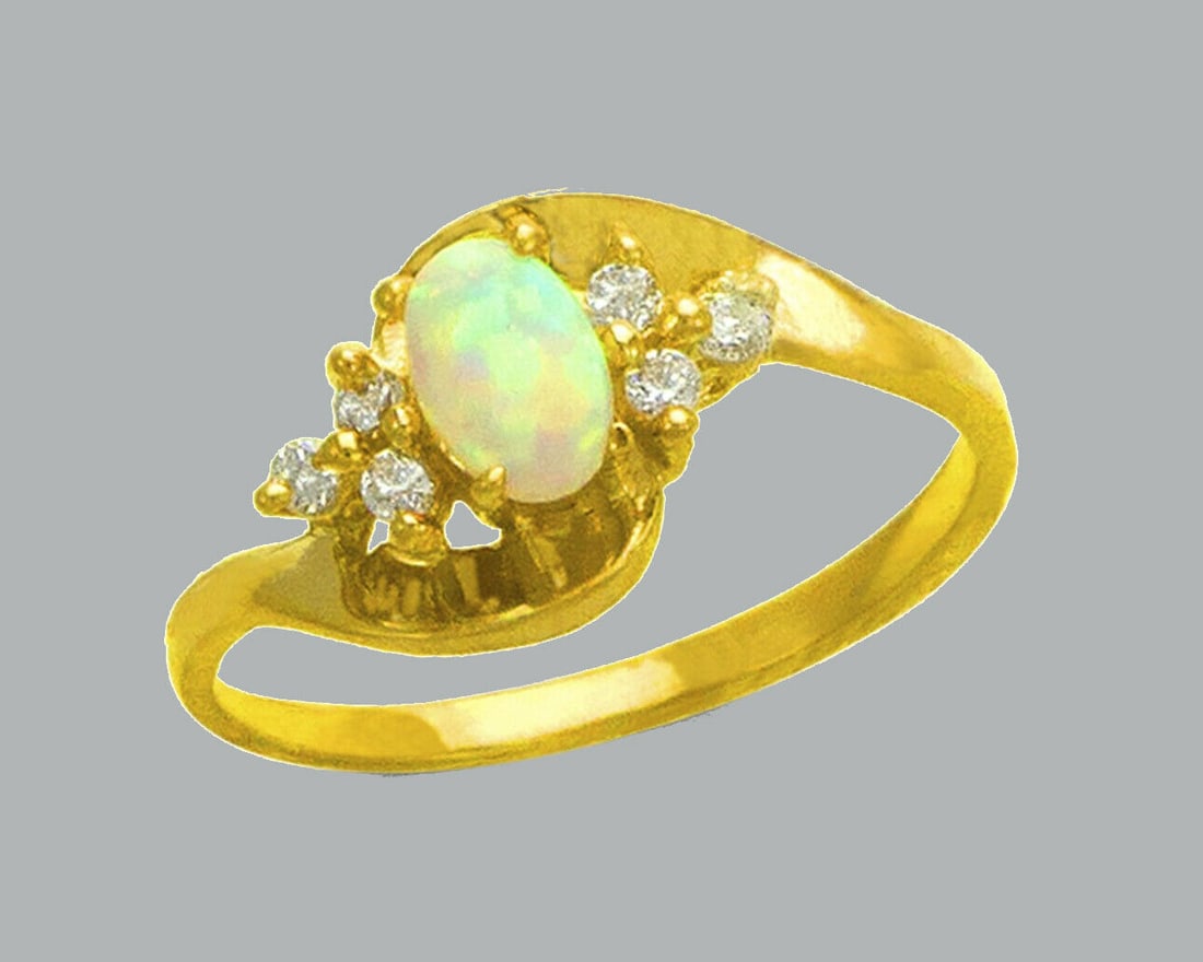 NEW 14K YELLOW GOLD LADIES CZ OPAL COCKTAIL RING (1 of 1)