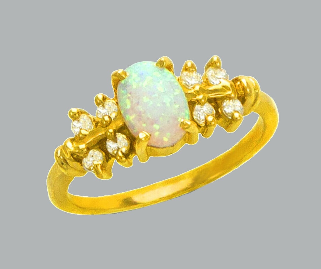NEW 14K YELLOW GOLD LADIES CZ OPAL COCKTAIL RING (1 of 1)