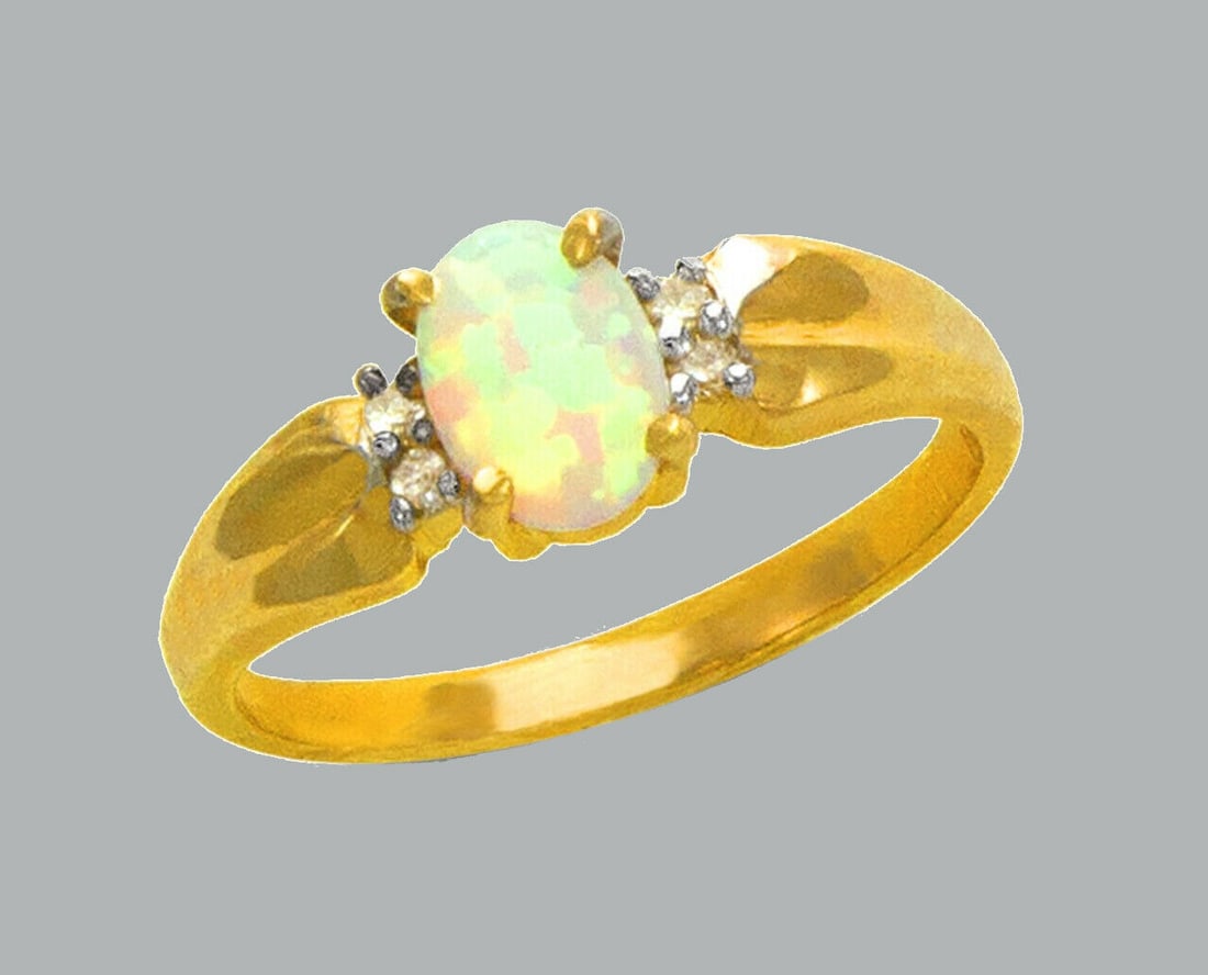 NEW 14K TWO TONE GOLD LADIES CZ OPAL COCKTAIL RING (1 of 1)
