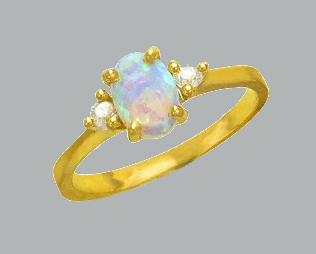 NEW 14K YELLOW GOLD LADIES CZ OPAL COCKTAIL RING (1 of 1)