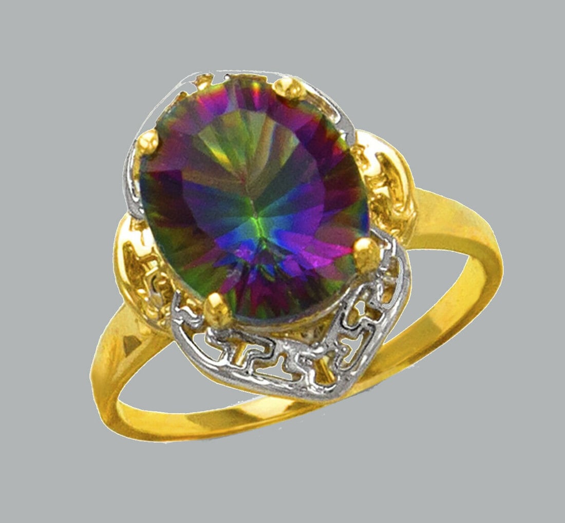 14K TWO TONE GOLD LADIES CZ COCKTAIL RING MYSTIC COLOR (1 of 1)