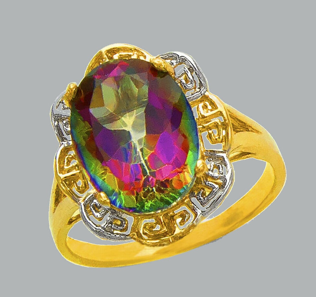 14K TWO TONE GOLD LADIES CZ COCKTAIL RING MYSTIC TOPAZ (1 of 1)