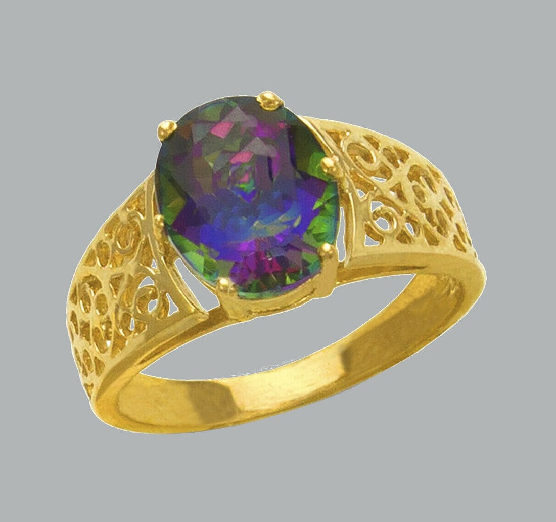 NEW 14K YELLOW GOLD LADIES CZ COCKTAIL RING MYSTIC (1 of 1)