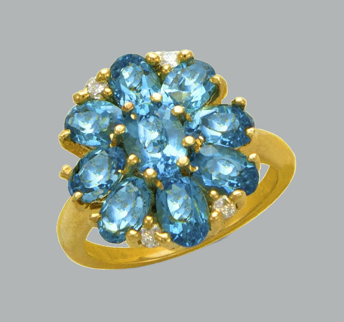 NEW 14K YELLOW GOLD LADIES CZ COCKTAIL RING FLOWER (1 of 1)