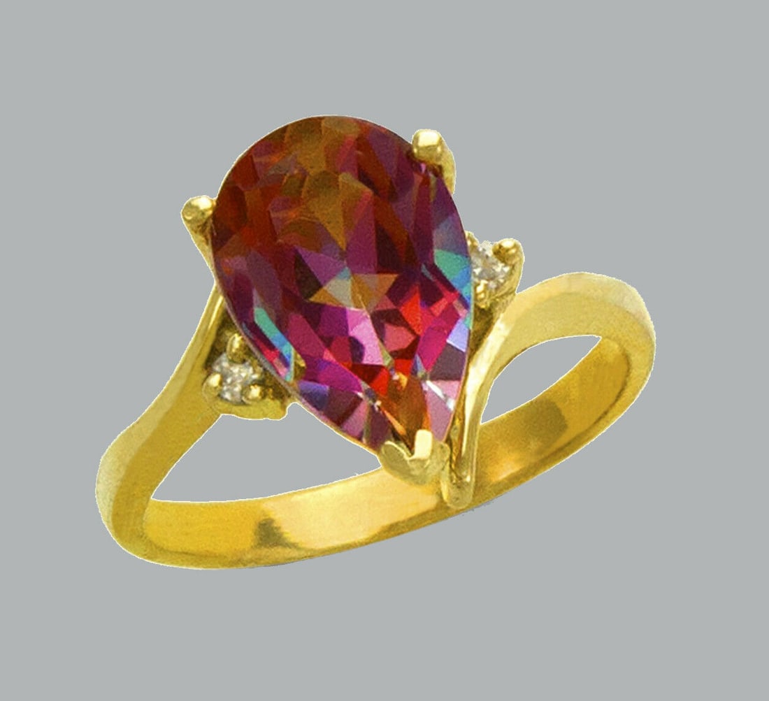 14K YELLOW GOLD LADIES CZ COCKTAIL RING PEAR SHAPE (1 of 1)