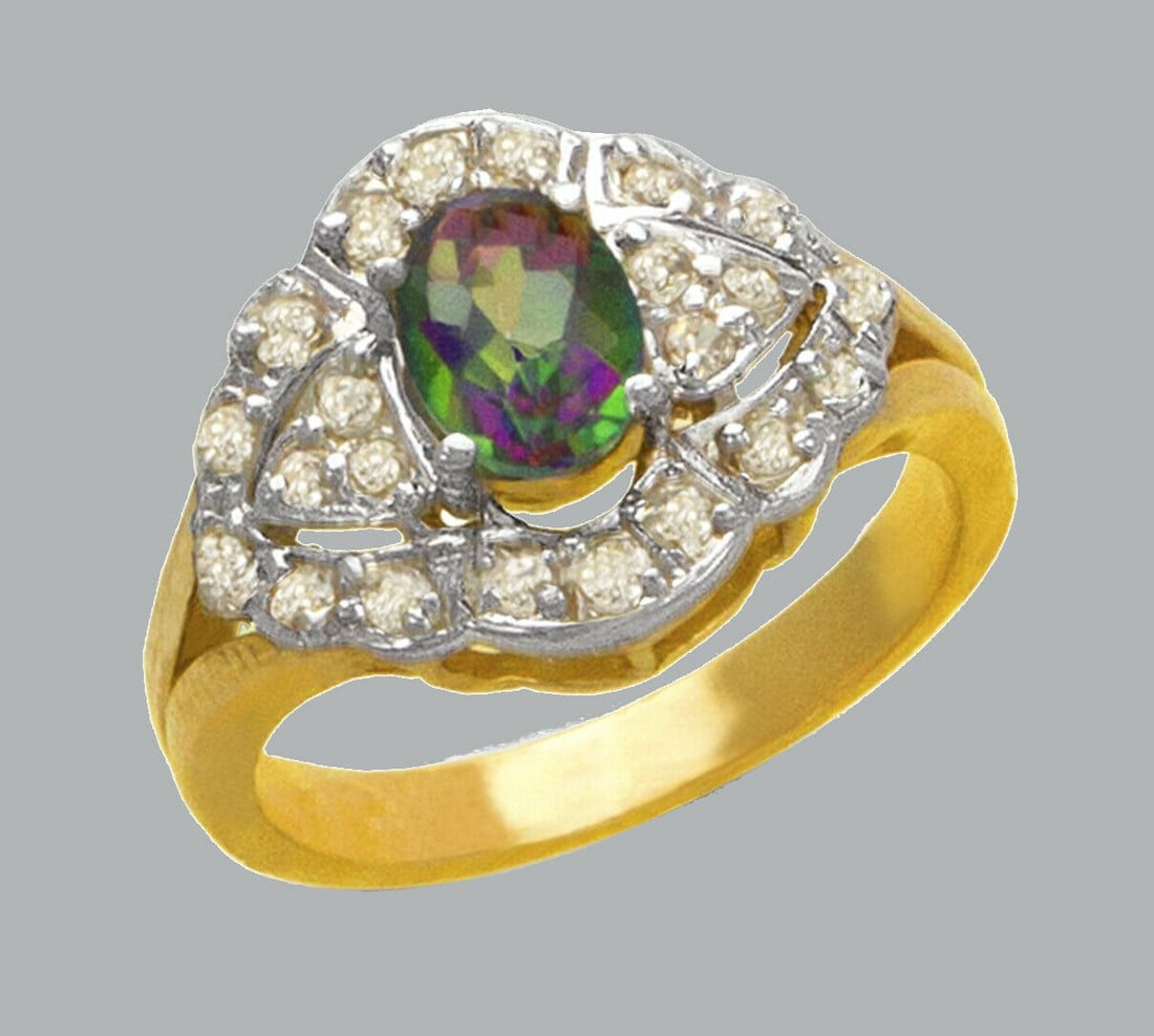 NEW 14K TWO TONE GOLD LADIES CZ COCKTAIL RING (1 of 1)