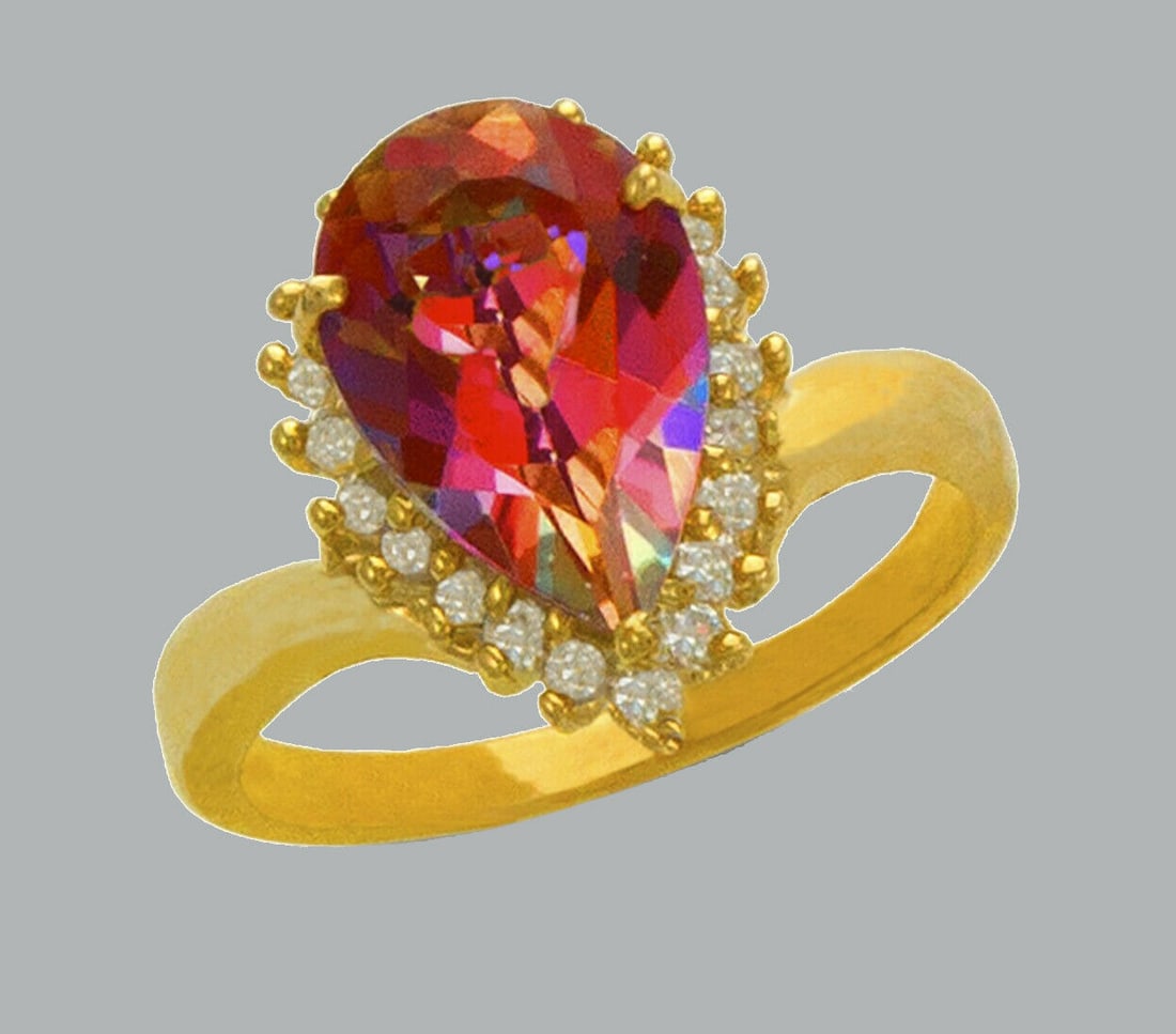 14K YELLOW GOLD LADIES CZ COCKTAIL RING PEAR SHAPE HALO (1 of 1)