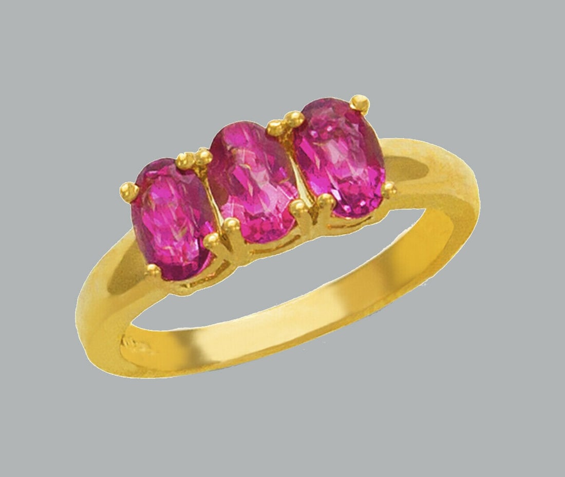 NEW 14K YELLOW GOLD LADIES CZ COCKTAIL RING 3 STONE (1 of 1)