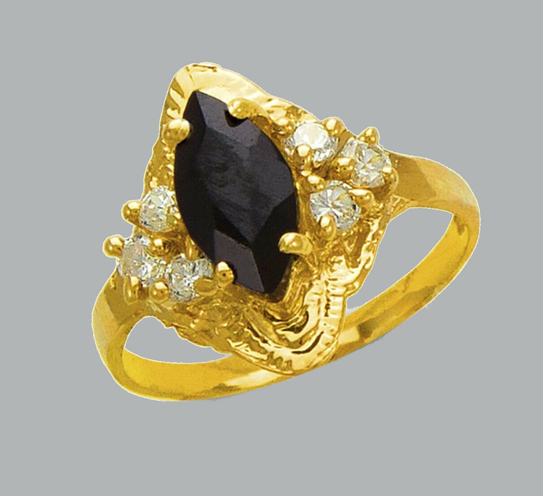 NEW 14K YELLOW GOLD LADIES CZ COCKTAIL RING ONYX (1 of 1)